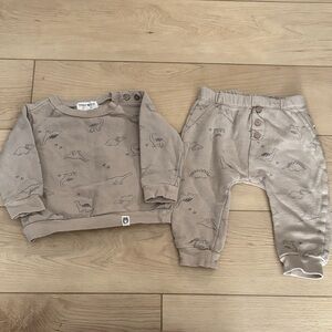 H&M Kids Tan Dinosaur Print Sweatshirt and Pants Set